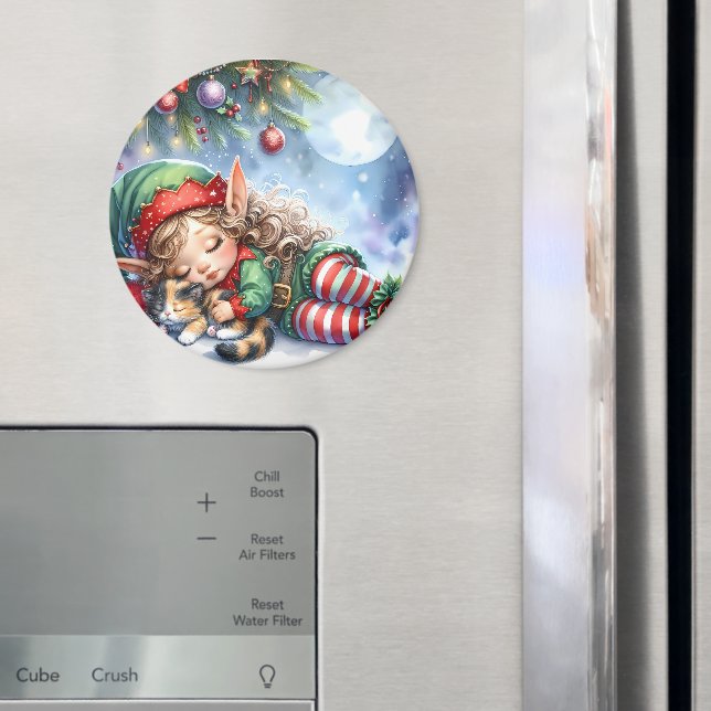 Jul Elf med Calico Kitten Magnet (In Situ (Fridge))