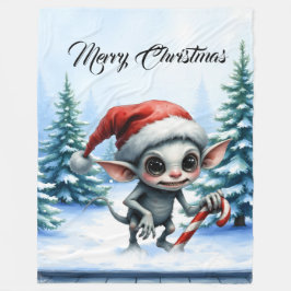 Jul Elf med Candy cane. Fleecefilt