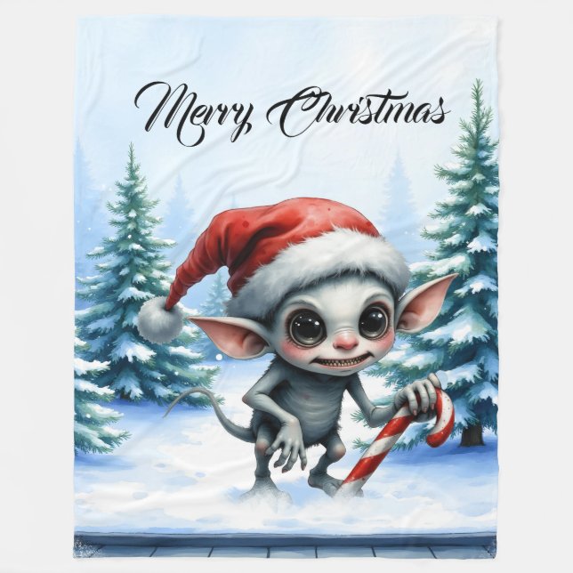 Jul Elf med Candy cane. Fleecefilt (Framsidan)