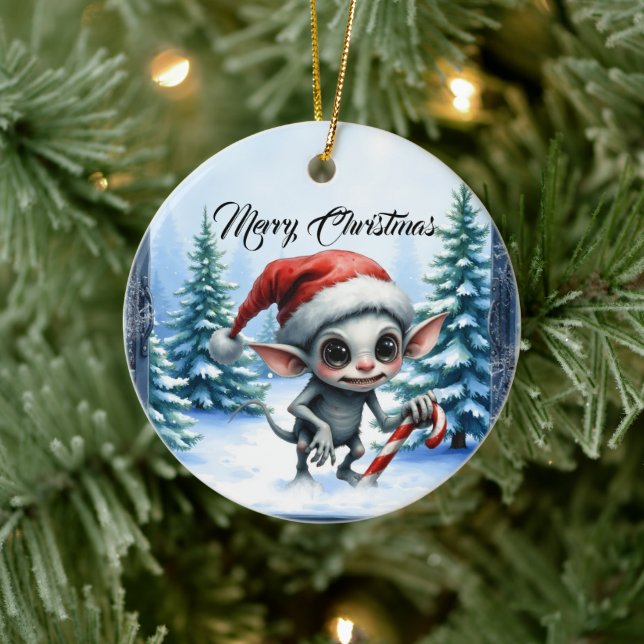 Jul Elf med Candy cane. Julgransprydnad Keramik (Träd)