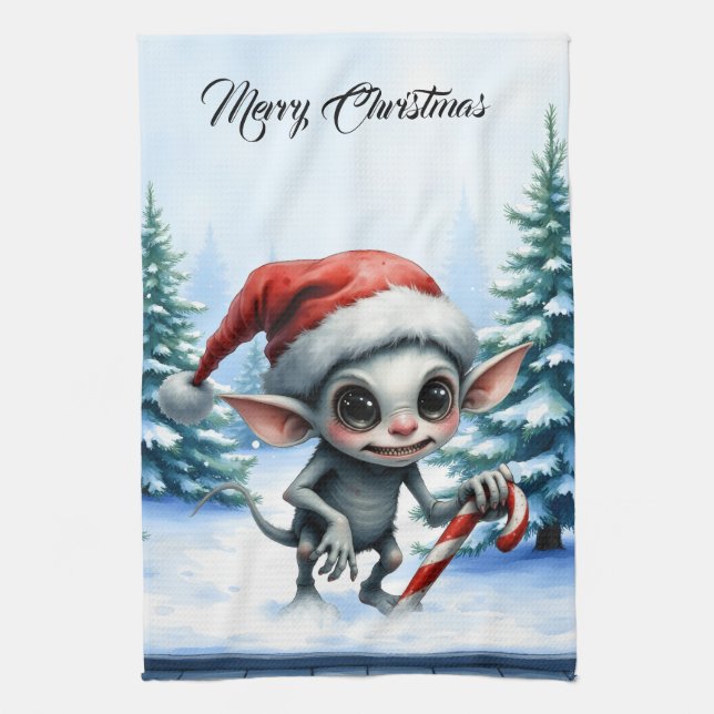 Jul Elf med Candy cane. Kökshandduk (Vertikal)