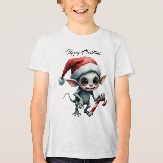 Jul Elf med Candy cane. T Shirt (Framsida)