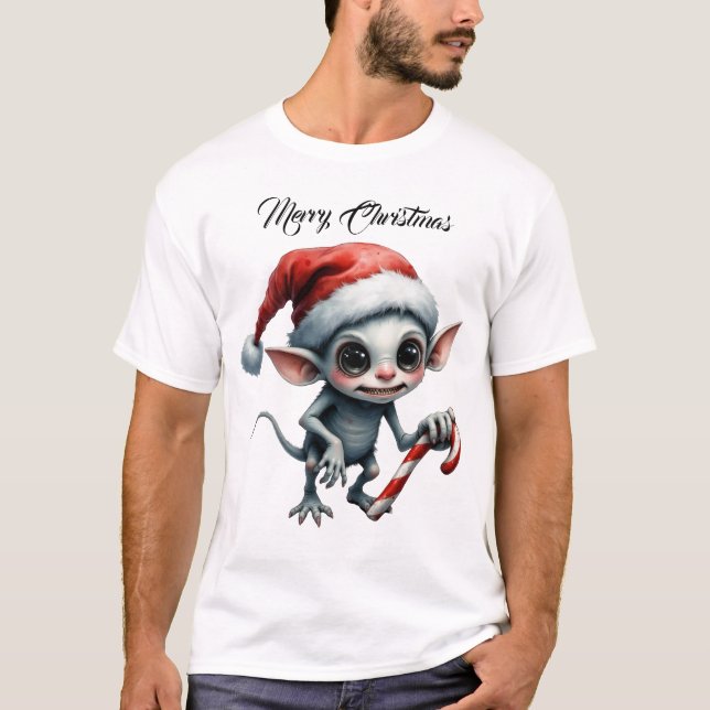 Jul Elf med Candy cane. T Shirt (Framsida)