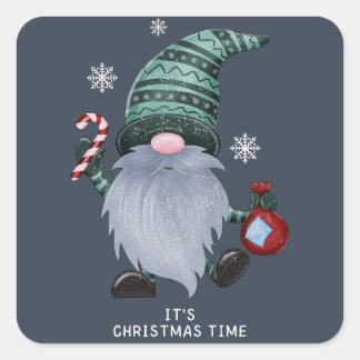 Jul Elf med hatt Sticker Fyrkantigt Klistermärke