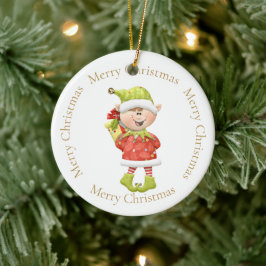 Jul Elf med nuvarande läge Julgransprydnad Keramik
