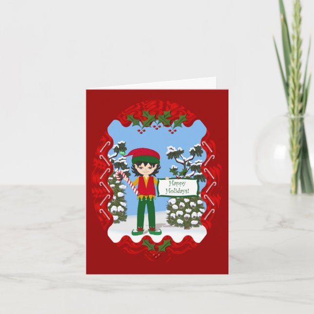 Jul Elf med Polkagrisar Card Helgkort (Framsida)