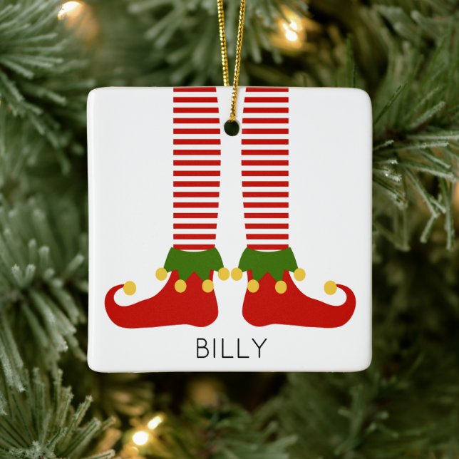 Jul Elf NAMN Festive Helgdag Leggings Roligt Julgransprydnad Keramik (Träd)
