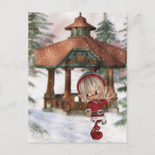 Jul Elf på North Pole-vykort Helg Vykort
