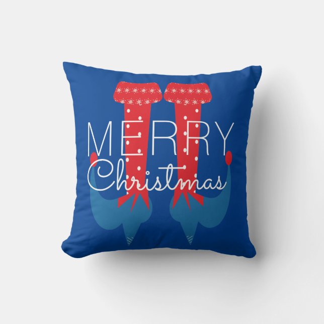 Jul Elf Red Blue Script Snowflake Kudde (Framsida)