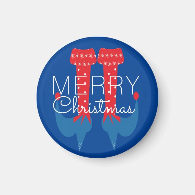 Jul Elf Red Blue Script Snowflake Magnet (Framsidan)