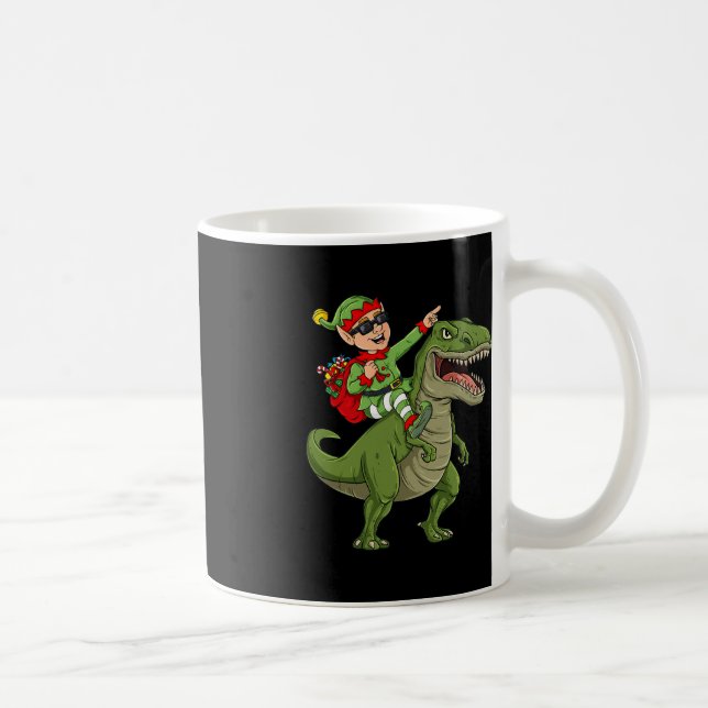 Jul Elf Riding Dinosaur T Rex Boys Kids Roligt Kaffemugg (Höger)