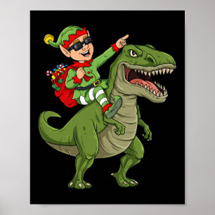 Jul Elf Riding Dinosaur T Rex Boys Kids Roligt Poster