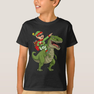 Jul Elf Riding Dinosaur T Rex Boys Kids Roligt Shirt