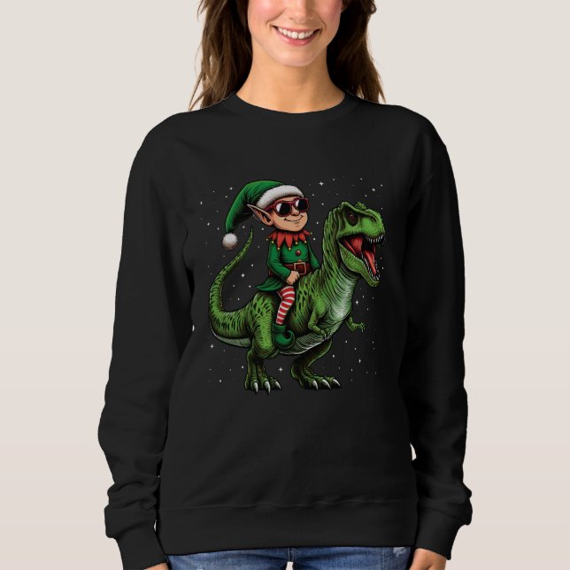 Jul Elf Riding Dinosaur T Rex jul Snö T Shirt (Framsida)