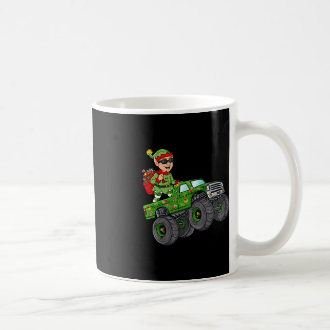 Jul Elf Riding Monster Lastbil Boys Kids Famil Kaffemugg (Höger)
