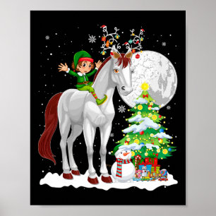 Jul Elf Riding Reindeer Horse Snögubbe Julafton T Poster