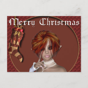 Jul Elf - Rödhårig Design1 - Fantasslt vykort