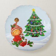 Jul Elf Round Pillow