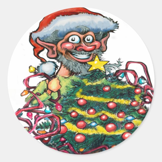 Jul Elf Runt Klistermärke (Framsida)