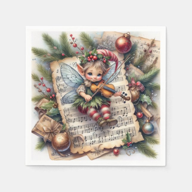 Jul Elf Spelar en violin Pappersservett (Framsidan)