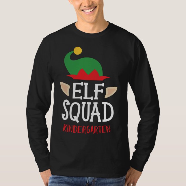 Jul Elf Squad Kindergarten Lärare T Shirt (Framsida)