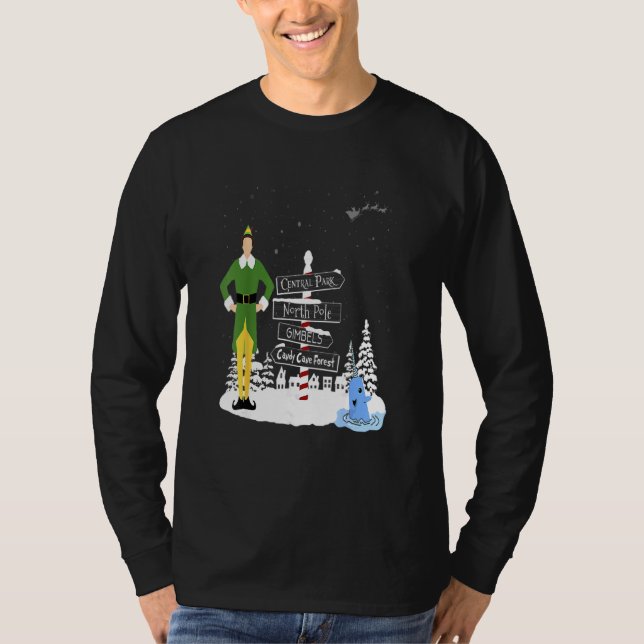 Jul Elf Städer Helgdag Santa Buddy Snö T Shirt (Framsida)
