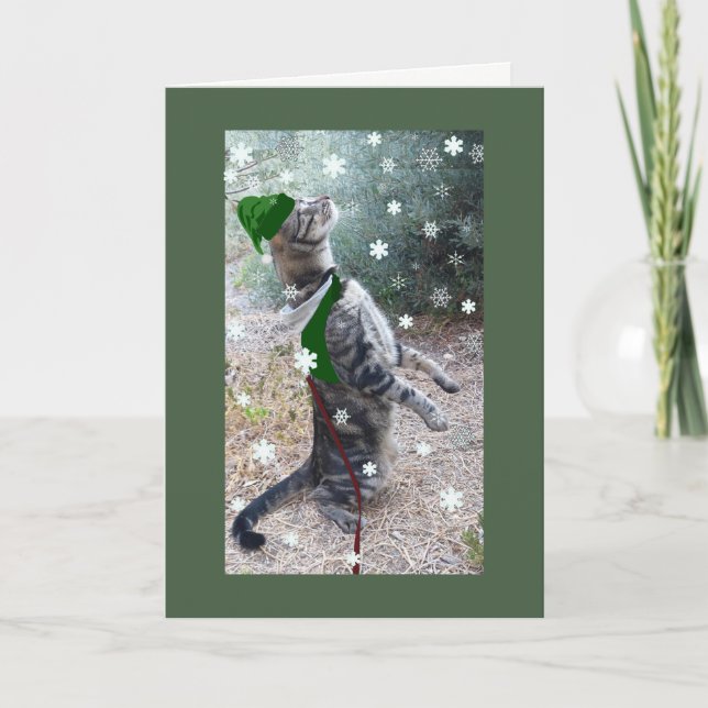 Jul Elf Tabby katt Helgkort (Framsida)