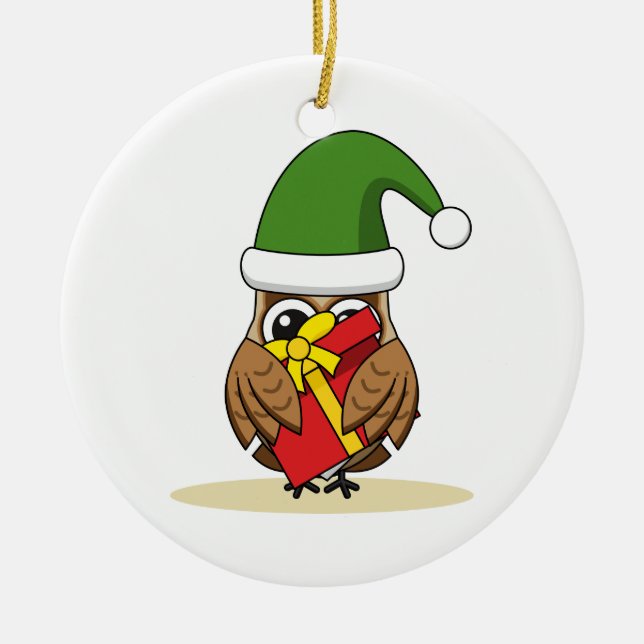 Jul Elf Uggla med nuvarande läge Julgransprydnad Keramik (Framsidan)
