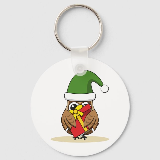 Jul Elf Uggla med nuvarande läge Nyckelring (Framsida)