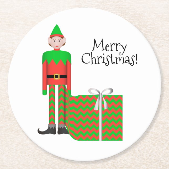 Jul Elf Underlägg - Chevron Gift Paket Papper Rund (Framsidan)