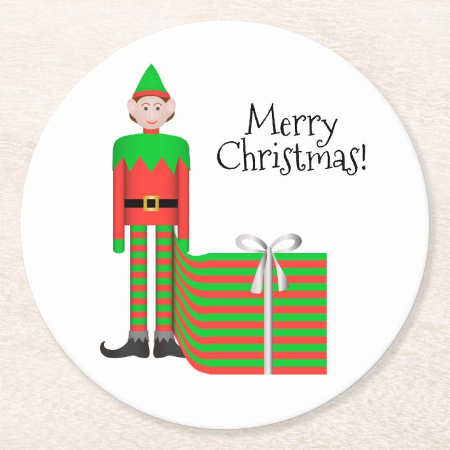 Jul Elf Underlägg - Stripe Gift Paket Papper Rund (Framsidan)