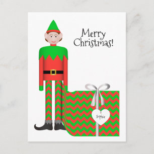 Jul Elf-vykort - Chevron Gift Paket Vykort