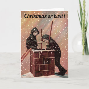 Jul eller Bust, pojken Skorsten Sweep Antique Phot Helgkort