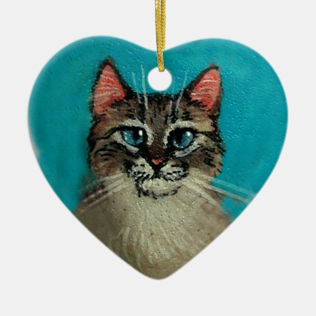 Jul eller valentin för katt hjärtformade julgransprydnad keramik (Framsidan)