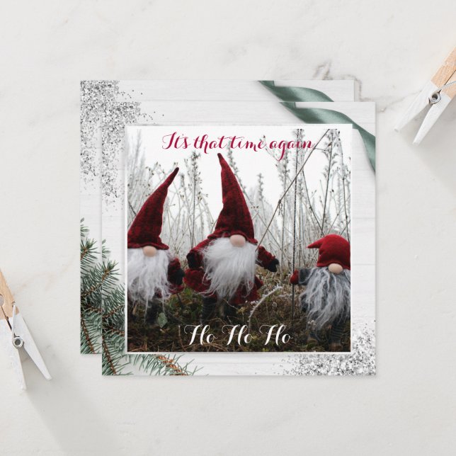 Jul Elves Ho Ho Ho Glitter Roligt, platta kort (Fram/Back In Situ)