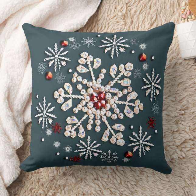Jul Embroized Snowflake Dekorativ kudde (Filt)
