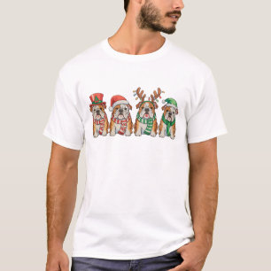 Jul engelsk bulldogg hund jultomte hatt renar t shirt