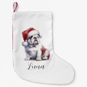 Jul Engelska Bull Dog Santa Hat Liten Julstrumpa