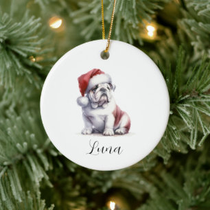 Jul Engelska Bull Dog Santa Hat Ornament