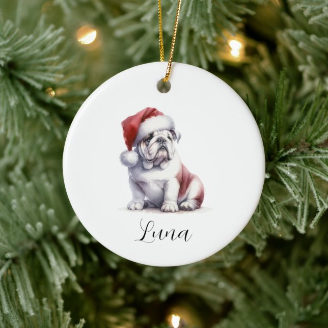 Jul Engelska Bull Dog Santa Hat Ornament (Träd)