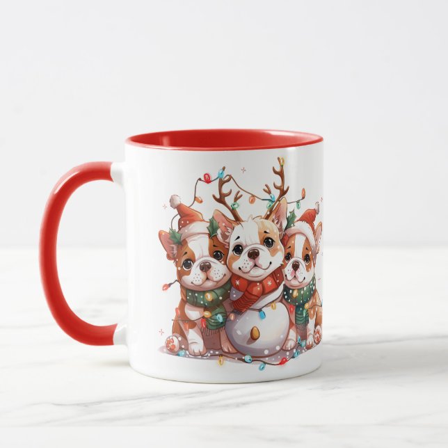 Jul Engelska Bulldog Reindeer Santa Mugg (Vänster)