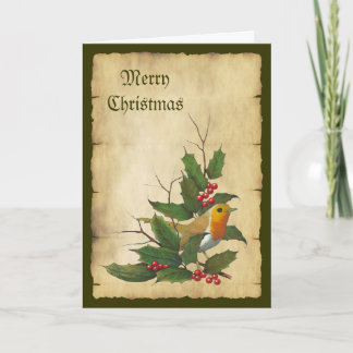 Jul: Engelska Robin, Parchment, Holly, Twigs Helgkort