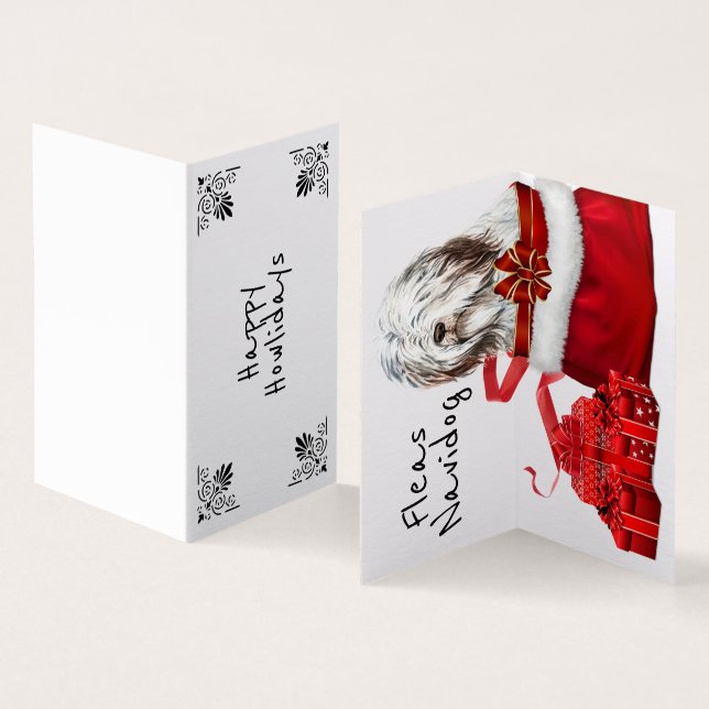 Jul Engelska Sheepdog Santa sack DIY önskemål Kort (In- och utsida)