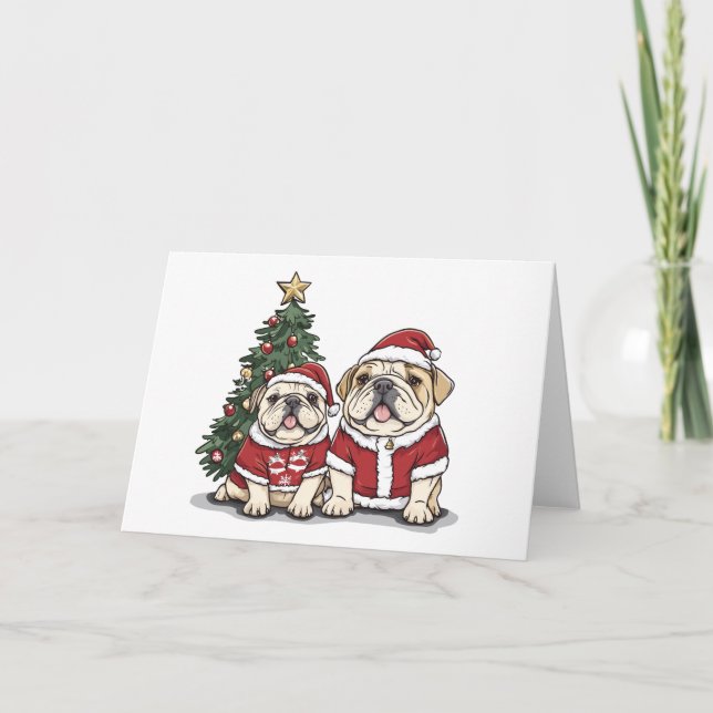 Jul Engjska Bulldog Santa Hats Helgkort (Framsida)