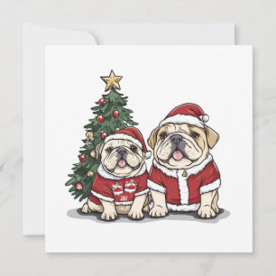 Jul Engjska Bulldog Santa Hats Julkort