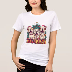 Jul Engjska Bulldog Santa Hats T Shirt