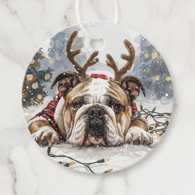 Jul English Bulldog Reindeer Gåvor Etiketter (Framsida)