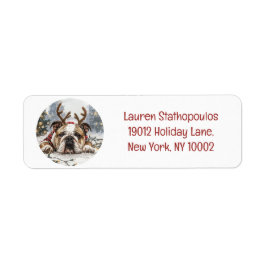 Jul English Bulldog Reindeer Returadress Etikett