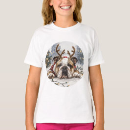 Jul English Bulldog Reindeer T Shirt