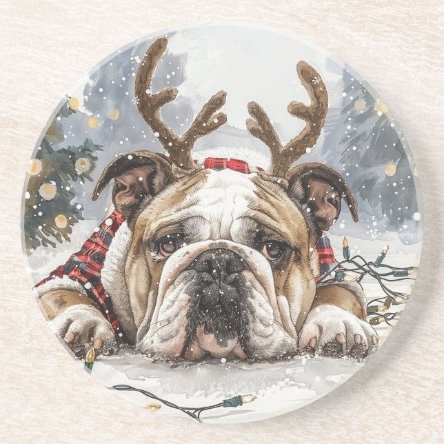 Jul English Bulldog Reindeer Underlägg (Framsidan)